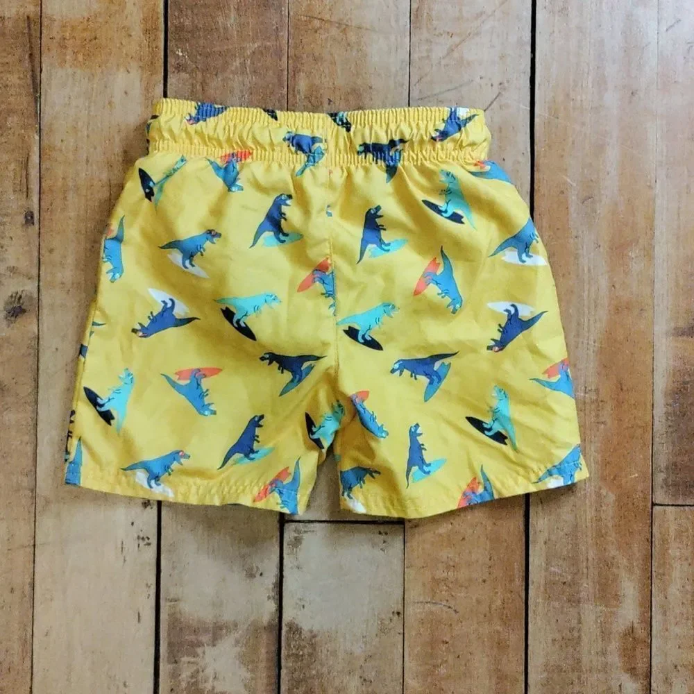 Cat & Jack Swim Shorts 3T Yellow Dinosaur Beach Vacation Summer